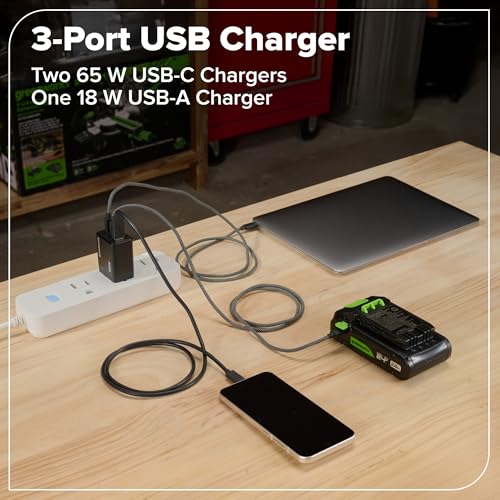 GREENWORKS 24V (5-TOOL) Combo (Drill + Impact Driver + Circular Saw + Multi-Tool + Flashlight), 4.0Ah + 2.0Ah (24,000mAh Power Bank) Batteries, (2) Cables, 65W Rapid Charger - size: 5PCS Combo Kits