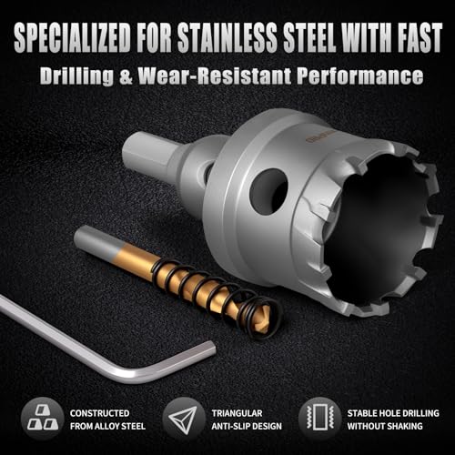 GRENPRO 16PCS Carbide Hole Saw Kit,Metal Saw for Hard Metal & Stainless Steel | 1/2" to 2-1/8" TCT Hole Cutter Set for Metal Studs, Iron, Wood, Plastic | with 2 Titanium Pilot Drills & Wrenches