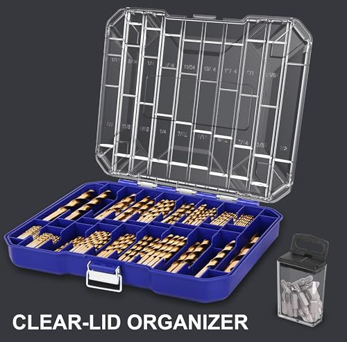 276pc Titanium Twist Drill Bit Set with S2 Bits 135° Tip High Speed Steel, Size from 1/16" up to 1/2", Ideal in Wood Cast Iron Aluminum Alloy Plastic Fiberglass, Clear Lid Case - size: 276 Piece Twist Drill Bits Set 135°