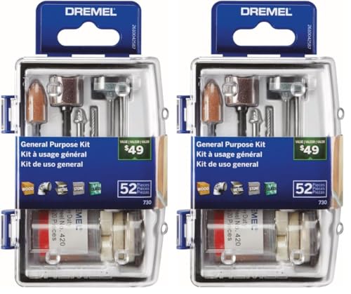 Dremel 730-01 All-Purpose Rotary Tool Accessories Kit - 52 Piece Assorted Set- Includes a Carving Bit, Sanding Drums, Grinding Stones, Cutting Discs, and a Storage Case (Pack of 2) - size: Pack of 2, style: Industrial