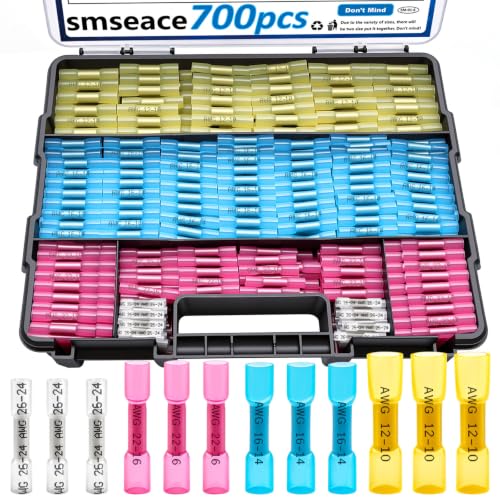 smseace 700PCS Heat Shrink Butt Connectors 26-10AWG Wire Butt Connectors - size: 700Pcs