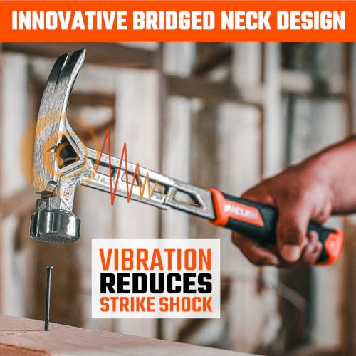 VANQUISH Framing Hammer 22oz One Piece Forged Straight Claw Hammer with Milled Face & Shock Reduction Grip, Claw Hammer with Magnetic Nail Holder Side Nail Puller, 0630-M - size: 22oz Milled Face