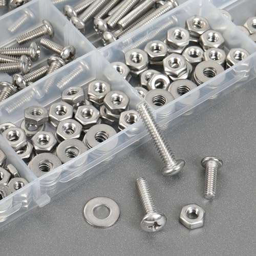 VGBUY 351Pcs Machine Screws Nuts and Bolts Assortment Kit, # 6-32# 8-32# 10-24 Phillips Pan Head Assorted 304 Stainless Steel Bolts Nuts Flat Washers Bolts with Case - style: 351PCS #6 #8 #10