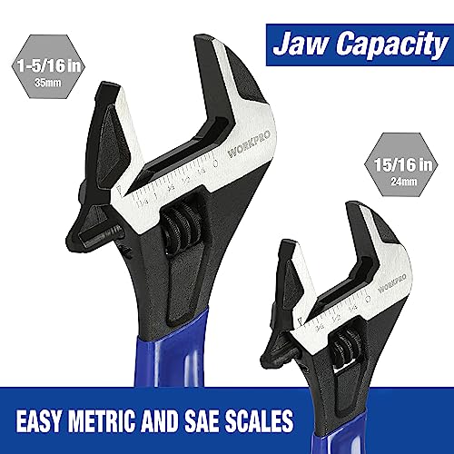 WORKPRO 2-Piece Adjustable Wrench Set, 6-Inch & 10-Inch Wide Jaw Wrenches - color: Blue, size: 6-Inch & 10-Inch