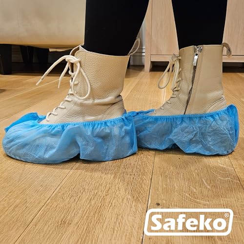 Premium Disposable Boot & Shoe Covers Booties, Durable, Non-Slip, Non-Toxic, Recyclable Protectors, Fits Most Shoes - Blue - Pack of 100 (50 Pairs) - style: Blue Bag of 100