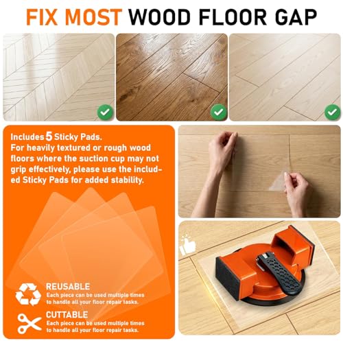 Floor Gap Fixer Tool, Heavy Duty Laminate Flooring Repair Kit, Close Unsightly Seams | Dual-Sided Striking Surface, Enhance Suction Cup Tool, for Laminate, Vinly, LVP, Hardwood Floors, Include 5 Sticky Pads