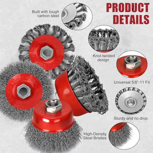 9Pcs Wire Wheel for Angle Grinder, 4 & 3In Knotted/Crimped
