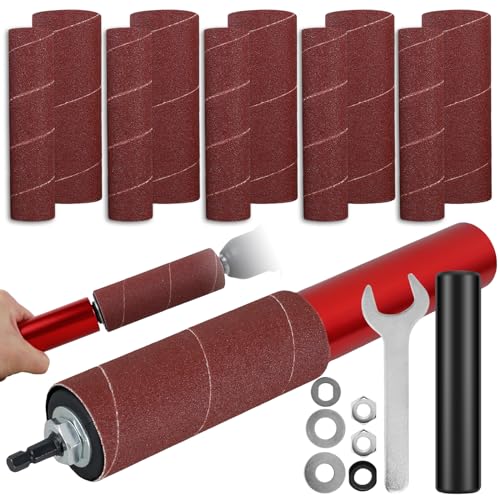 Drum Sander Set, Portable Rubber Sanding Drum Spindle Sander Adapter, Hand-Held Spindle Sanding Drum with 120 Grit Sandpaper Drum, Sanding Sleeves Power Drill Driven Drum Sander