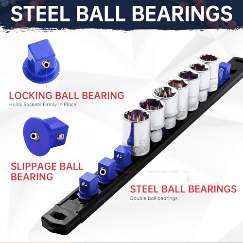 Reniteco Magnetic Socket Organizer, 3/8-Inch Drive ABS Sockets Rail, Heavy Duty Sockets Holder, Socket Rack Kit 3/8-Inch x 14 Clips - color: Blue, size: 3/8" DR