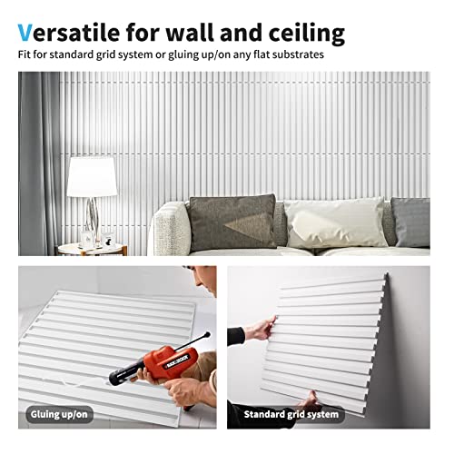 Art3d 3D Fluted Textured Slat Wall Panels, 19.7 x 19.7 in, 12-Pack, White | PVC, Waterproof, Scratch Proof, Wipeable, Break-Proof, Ideal for Home, Office and Commercial Spaces - color: Square - White, size: 19.7 x 19.7in.