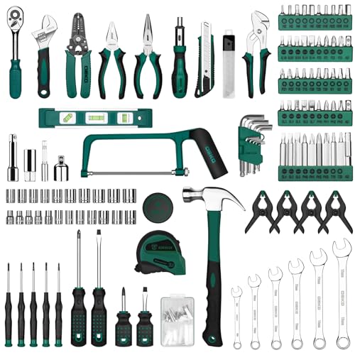 DEKOPRO Tool Set: 228 Piece Home Tool Kit, Household Basic Repair Tool Set Comes with Storage ToolBox, Socket Wrench Set for Car, Hand Tool Box Set for Home - Green - color: Green