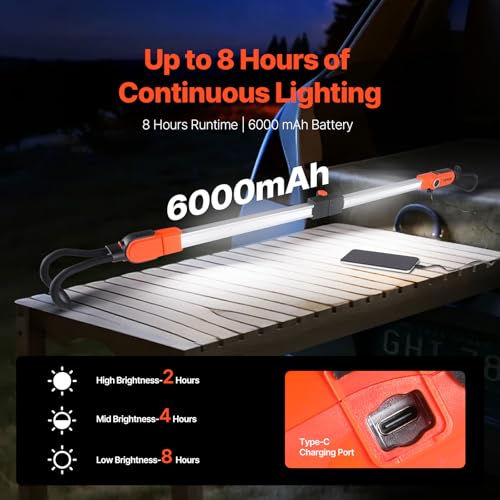 VEVOR Underhood Work Light, 2300LM, Rechargeable Bright LED Light, Portable Cordless Mechanic Work Light Bar with Hooks, for Car Repairing Inspection Garage Workshop Length: 53 to 65.5 inches