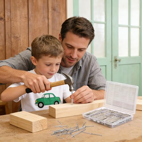 KOAMLY 510 Pcs Hardware Nails Stainless Steel Nails Assortment Kit,7 Sizes Mix Rust-Proof Common Nails for Wood, Fence, Furniture, Crafts & DIY Projects – Practical Fastener Kit Saves Your Time