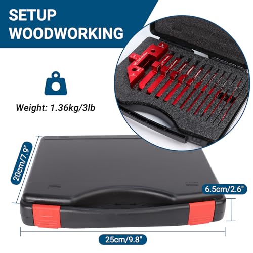 Table Setup Blocks for Woodworking, 14pcs Aluminum Alloy Woodworking Tools Precision Set up Bars, Height, Depth, Angle & Fence Alignment Gauge Set - Router and Table Saw Accessories with Storage Case