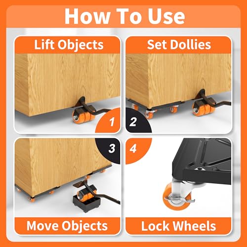 Heavy Duty Furniture Dolly 360 Rotate 5 Wheels 3000 Lbs Capacity 5.3x5.3 in - color: Orange, size: 5.3x5.3 IN