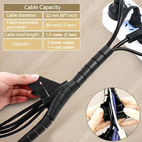 PC Cable Management Sleeve Tube Desk Cord Organizer 2 PCS Black, 7/8 inch -5 ft Cover Wrap Easy to Install Messy Wire Solution for TV Office Computer, Pet Chew and Bite Proof Cable Protector - color: Black 02, size: 22MM -2PACK