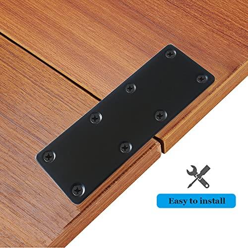 10 Pcs Black Flat Mending Plate Stainless Steel Flat Bracket 5.5 x 1.97 inch Metal Straight Brace Joining Fixing Bracket for Wood, with Screws
