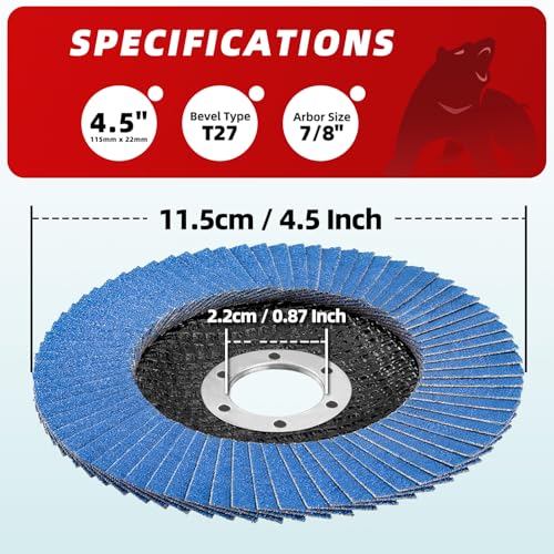 50 Pack Zirconia Flap Discs 4.5" x 7/8" T27 for 4 1/2 Inch Angle Grinder 40/60/80/100/120 Grit Multi-Grit Flap Wheels Heavy-Duty Grinding & Sanding Discs for Metal, Wood, Stainless Steel - color: #40#60#80#100#120