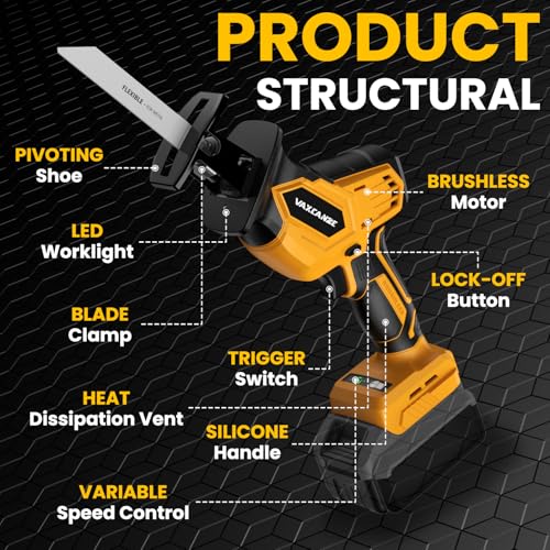 Cordless Reciprocating Saw for Dewalt Battery, 3 Variable Speed 0-3500 Brushless Motor, Tool-free Blade Change, 4 Saw Blade Potable Recipro kit for Wood/Metal/PVC Cuts - Tool Only