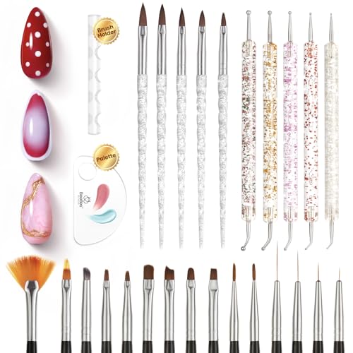 Beetles Nail Art Brushes, 25pcs Nail Art Pens Daul Ended Dotting Tools - color: C - Clear-25