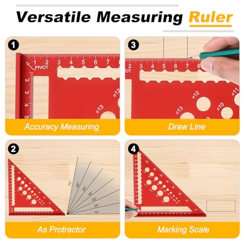 HARFINGTON Metal Square Ruler 7" Aluminum Alloy Carpenter Square Metric Woodworking Rafter Square Precision Scribing Tools with Rafter Conversion Table for Measuring and Marking, Black - color: Black, style: Metric