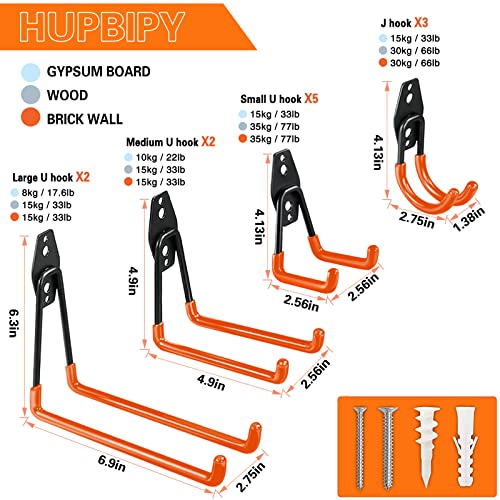 HUPBIPY 12 Pack Garage Hooks Heavy Duty, Wall Mount Ladder Hooks - color: 12 Pack Orange