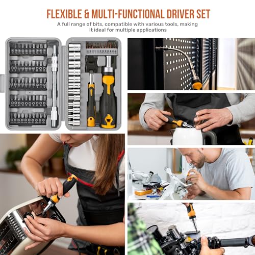 Hi-Spec Multi Screwdriver Bit Set and 1/4 Inch Socket Set with Handles | 78pc, faster bit changes, labeled storage, cleaner drilling and driving, portable case, workshop-ready layout, quick setup - size: 78pc