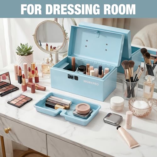 WORKPRO 10.8" Mini Metal Tool Box with Removable Tray - color: Macaron Blue