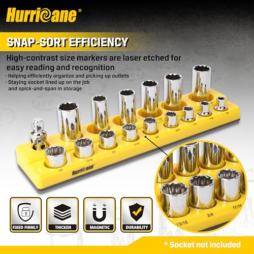 HURRICANE Magnetic Socket Organizer Set 2 Piece Socket Holder Set Includes 1/2" Drive Metric SAE Socket Trays - size: 2 Piece