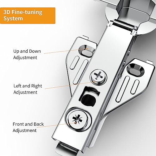 Chibery 50 Pack Full Overlay Soft Close Concealed Hinges, Small Door Gap, Clip-on Plate, Face Frame Door, Self Closing Hidden Satin Nickel 3D Hinge, 105° Open Angle Concealed Stainless Steel Hinges - size: Full Overlay