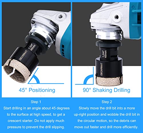 Diamond Hole Saw, 1-3/4" Hole Saw for Tiles Granite Marble Ceramic Glass Porcelain, 45mm Core Drill Bit with 5/8-11 Thread and 3/8” Hex Shank Adapter for Angle Grinders & Drills - size: 1-3/4"(45mm)