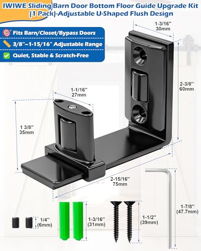 IWIWE Sliding Barn Door Bottom Floor Guide, Wall Mount Adjustable U-Shape Flush Design, Smooth Nylon Rollers Quiet & Stable, Black (1 Pack) - size: U-Shape Guide - 1 Pack
