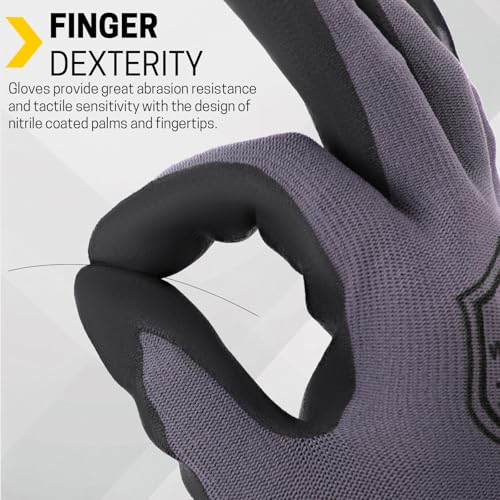 FURWEY Work Gloves,8/30 Pairs Nitrile,24 Pairs PU,Seamless Nylon Knit - color: Black Gray-8pairs, size: Medium