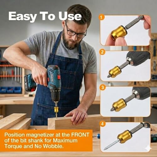 Magnetic Screw Ring Set 3PCS with PH2 S2 Bit, 1/4” Hex Screw Holder for Drill & Power Bits, Removable Magnetic Screwdriver Bit Holder for DIY, Woodworking, Mechanics & Repair