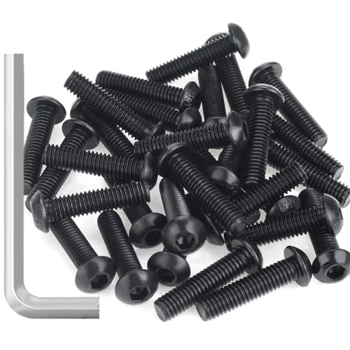 35 Pieces M6 x 25mm Button Head Socket Cap Screws, Thread Pitch 1.0mm, Sutemribor M6 Black Screws, 10.9 Grade Alloy Steel, Black Oxide Finish, Fully Threaded - size: M6 x 25mm, style: Button Head