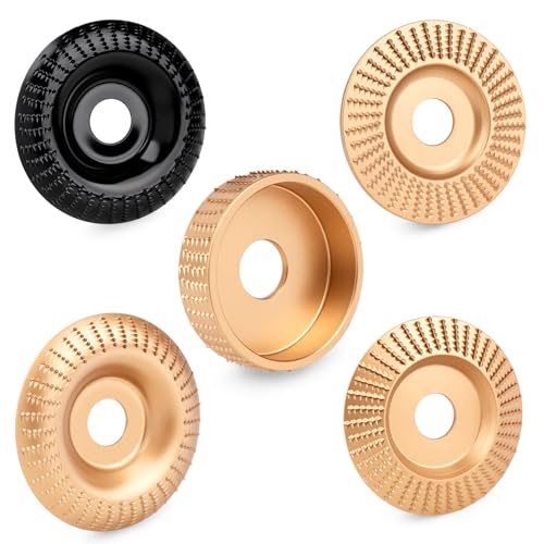 Beaiguna 5PCS Wood Carving Disc, 4IN and 4 1/2IN Angle Grinder Polishing Pad Stump Grinder Wheel, Angle Grinder Sanding Disc Tungsten Carbide Wheel Tools Set, Upgraded Wood Grinding Wheel Discs