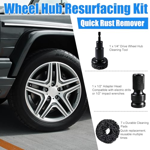 Wheel Hub Cleaning Tool for Quick Rust Removal | Wheel Hub Resurfacing Kit, Wheel Hub & Stud Cleaner Includes 7 Pads, Fits Power Drill & 1/2" Impact Driven Wrenches - color: 9PCS