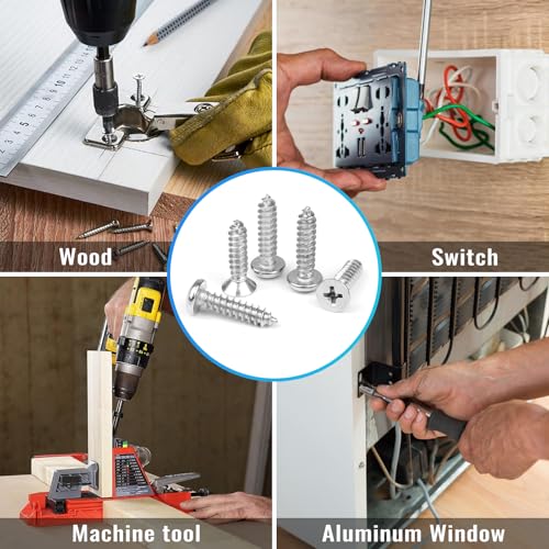 600PCS M3 M4 M5 M6 Stainless Steel Wood Screws Assortment Kit, 16 Sizes Round & Flat Head Metal Screws Self Tapping Screws Set for Wood Deck Drywall Concrete Screws, Length 6mm to 50mm - style: Silver Round & Flat Head 600PCS