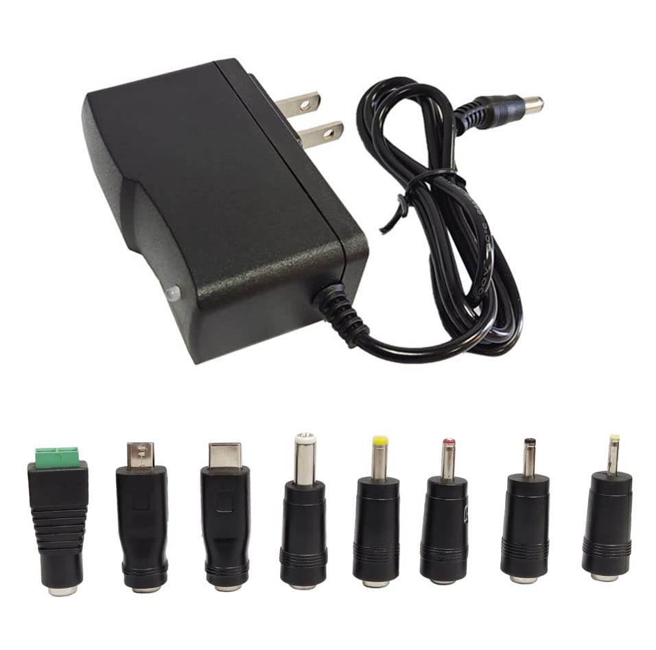 12.6V 1A Power Supply Adapter 100-240 AC to DC 12V 12.6V 1000mA AC/DC Power Supply Transformer with 8Pcs Multi Tips 5.5x2.1mm 3.5x1.35mm Micro-USB for Massage Gun Aircraft Model Ball Launcher