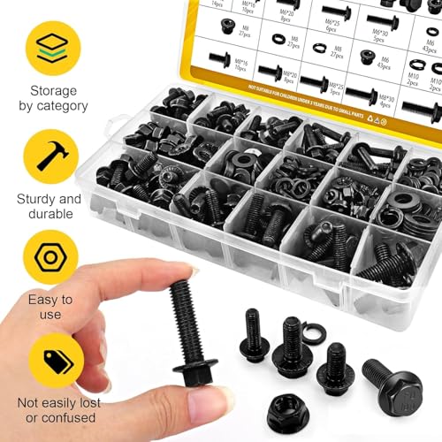 288PCS M6 M8 M10 Flange Bolt Assortment Kit, Length 12/16/20/25/30 mm - size: M6 M8 M10 288pcs