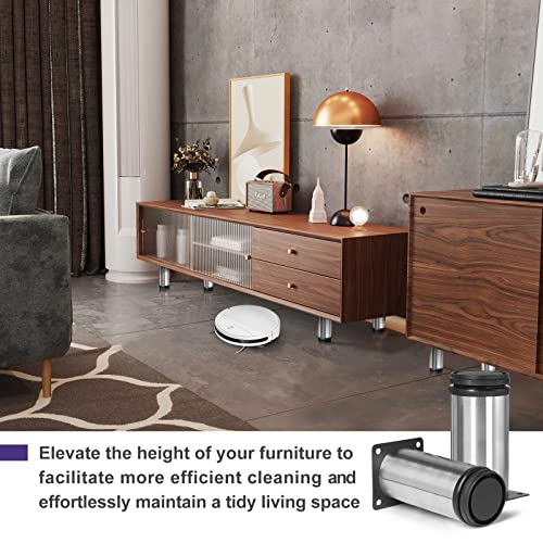 4 Inch Metal Furniture Legs Stainless Steel Adjustable Legs Silver Table Legs Round Cabinet Legs for Coffee Table Cabinet Desk Sofa Shelves, Pack of 8 - color: Silver, size: 4"