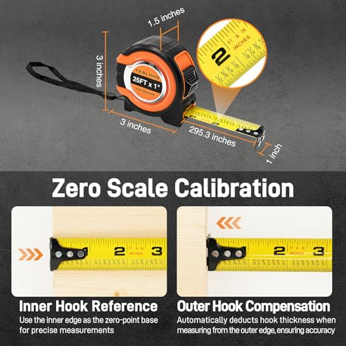 Teslong 3 Pack 25 ft Tape Measure, Retractable Magnetic Measuring Tape