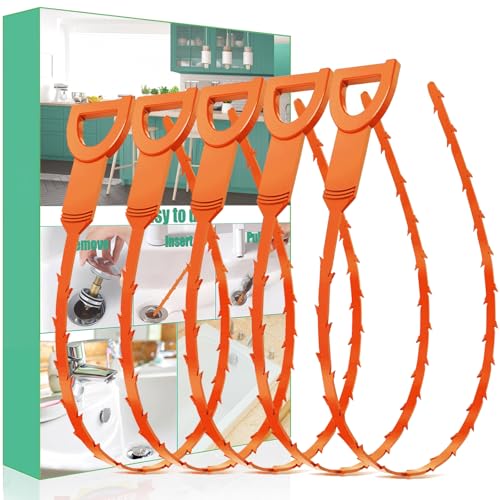 Drain Snake Hair Drain Clog Remover - 5 Pack Shower Sink Unclogger Tool - color: Orange, style: 5 Pack