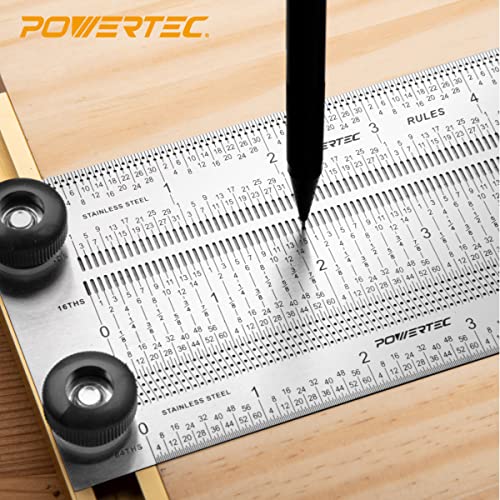 POWERTEC 80026 18 Inch Precision Marking T Rule, Stainless Steel Woodworking T Square Ruler for Marking, Measuring, Scribing Tool - size: 18" T ruler