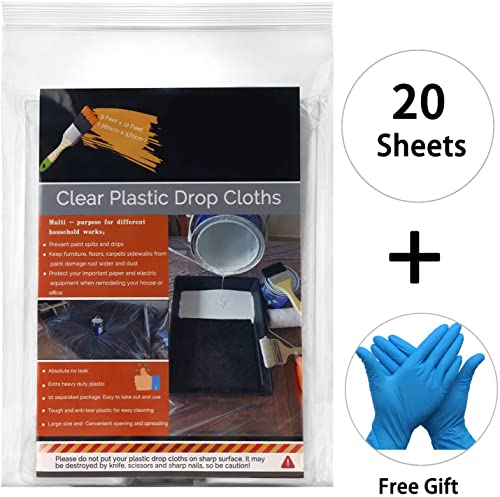 20 Piece Painter Plastic Drop Cloths, Waterproof Anti-dust Furniture Cover, 9x12 Feet Disposable Tarp for Painting and Couch Cover - size: 20 Sheets