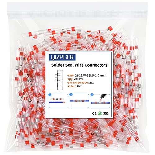 200Pcs Waterproof Electrical Solder Seal Wire Connectors, 22-16 Gauge Red Heat Shrink Butt Splice Terminal for Boat, Car, Cable Wiring - style: 22-16 AWG