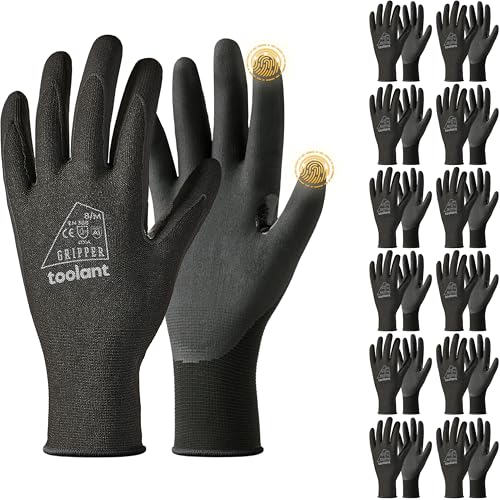toolant Microfoam Nitrile Work Gloves with Grip, 12 Pairs, Black, Medium - color: Black-12pairs, size: Medium