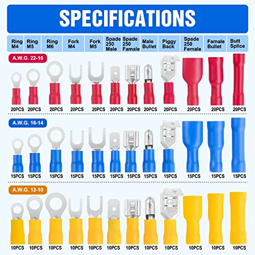 Nilight 540PCS Mixed Quick Disconnect Insulated Crimp Electrical Terminals - color: 540PCS Mixed Crimp Terminals