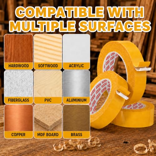 SWRT Double Sided Woodworking Tape, 1 in x 108 ft Each, 3 Rolls Strong Hold