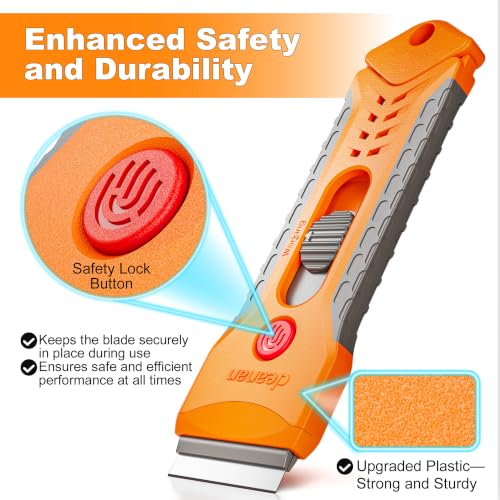Razor Blade Scraper Tool for Cleaning with 15 Pcs Extra Blades, Multi-Surface Non-Scratch Scraping for Glass Top Stove, Cooktop, Oven & Car Windows, Lifts Burnt Food, Sticky Residue & Labels